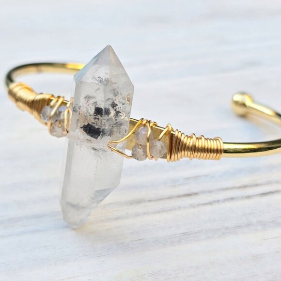 Herkimer Diamond Wire Wrap Bracelet w/ 14Kt Gold Over Copper – Adjustable – NWT - Picture 9 of 11